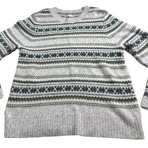 Croft & Barrow Womens XL Pullover Sweater Striped Fair Isle Green and Grey Cozy